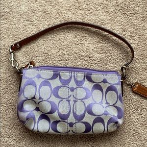 Coach authentic wristlet. Purple & dark tan straps